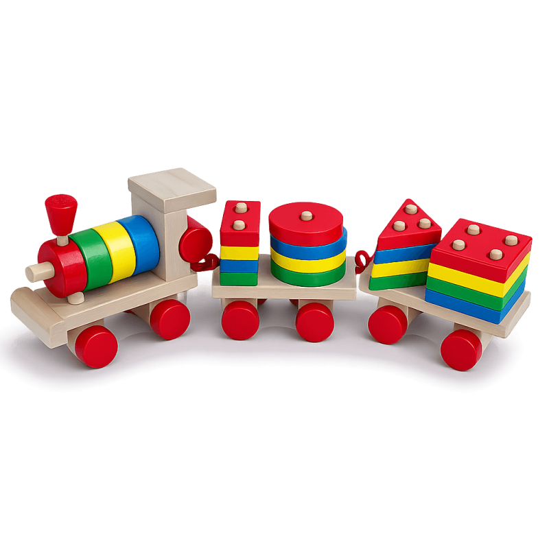 Trenulet lemn copii Montessori cu forme geometrice colorate sortare 2+ ani educativ Adison